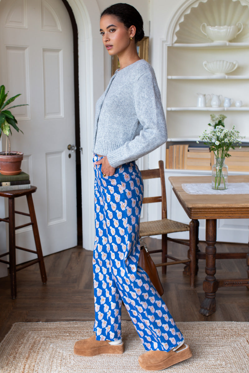 Everyday Pant - Blue Paisley Flowers Organic