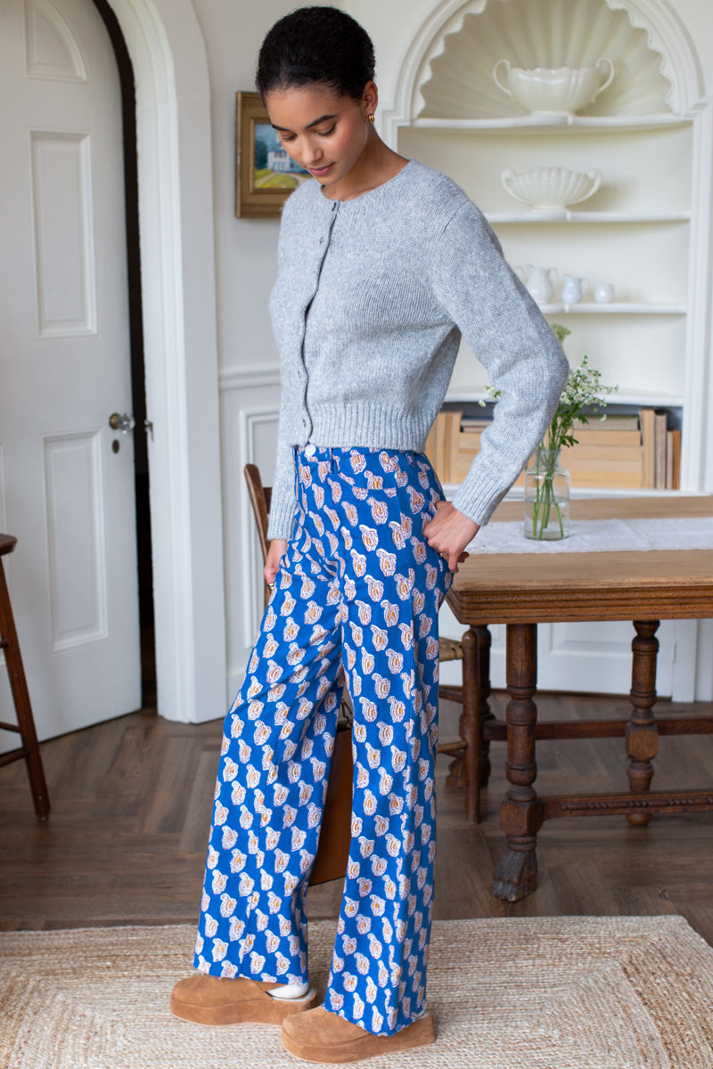 Everyday Pant - Blue Paisley Flowers Organic