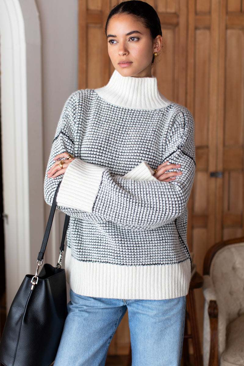 Celeste Funnel Neck Sweater - Ivory Melange