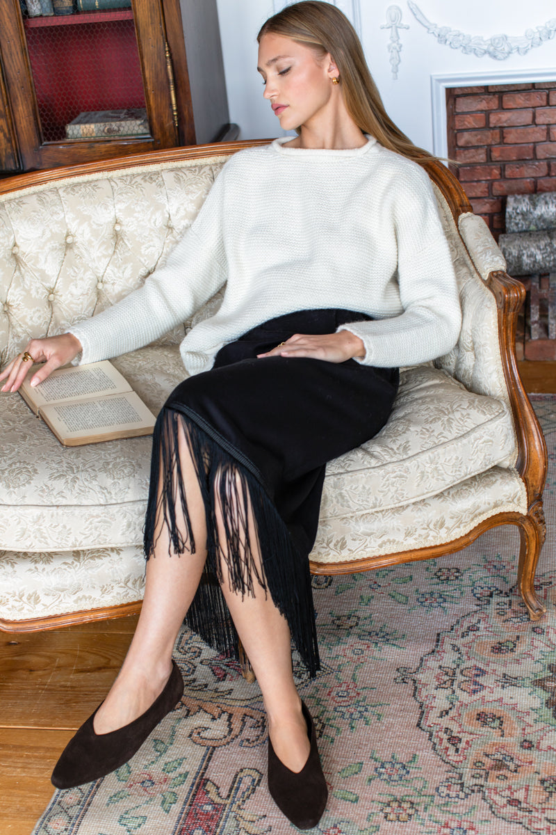 Maxi Tailored Fringe Skirt - Jet Black