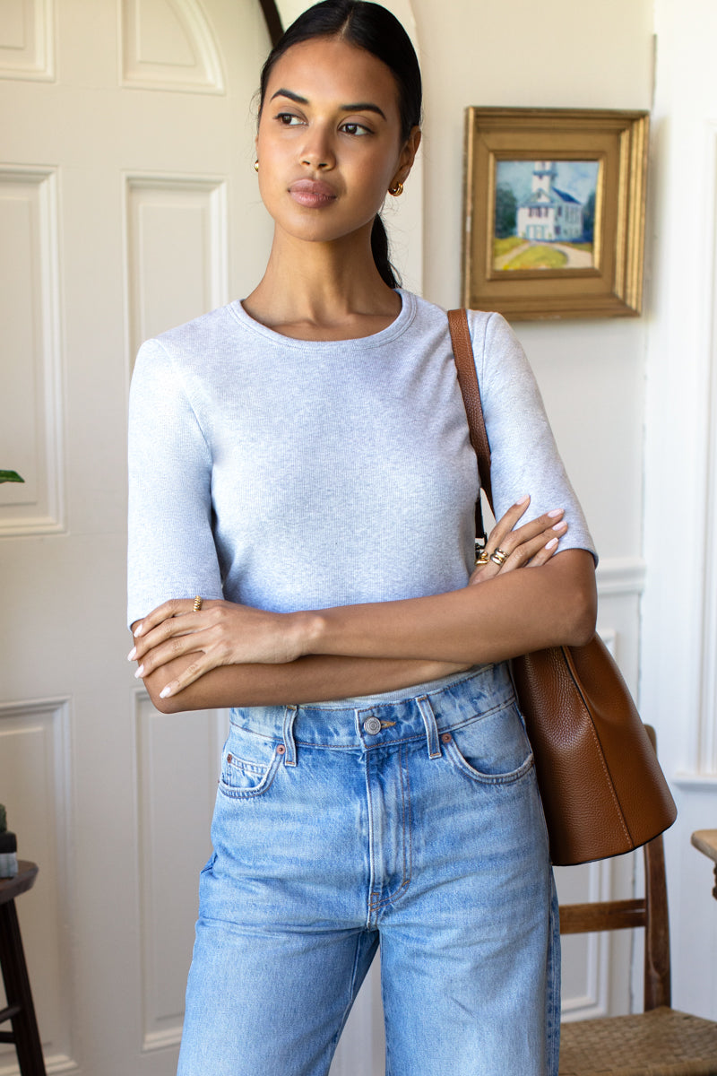 Organic Structured Tee - Grey Mix Rib Organic