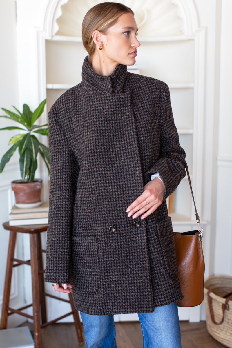 Relaxed Day Coat - Mocha Houndstooth