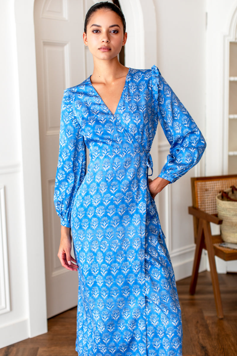 Bishop Frill Dress - Blue Crown Flowers