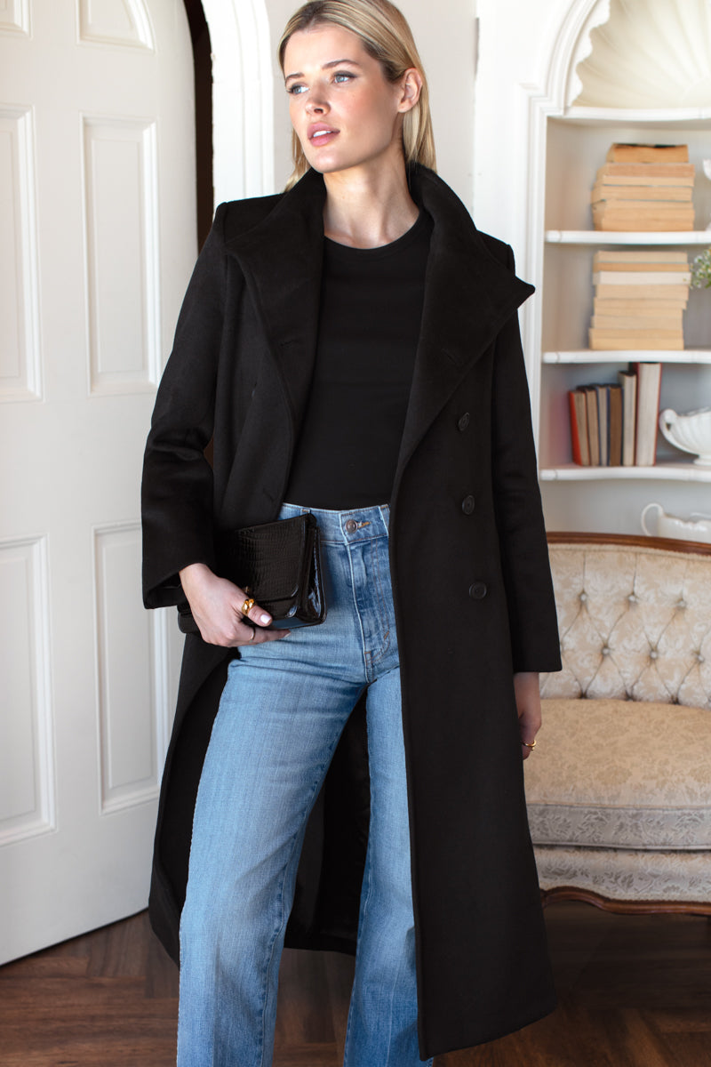 Double Button Coat - Black