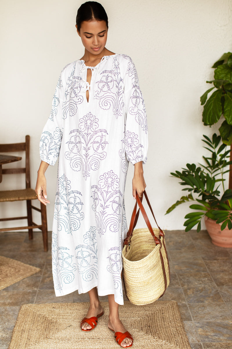 Folk Maxi Dress - Maeve Outline Indigo Linen