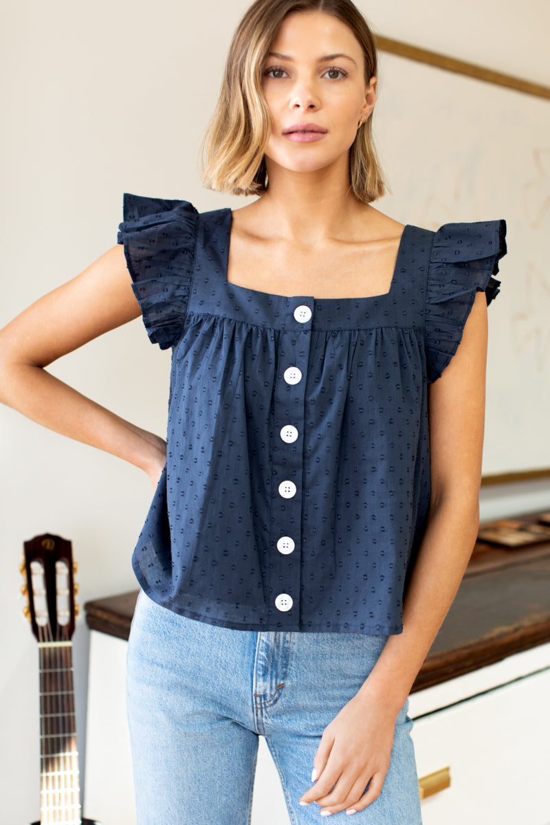Laurent Flutter Top - Swiss Dot Midnight Organic