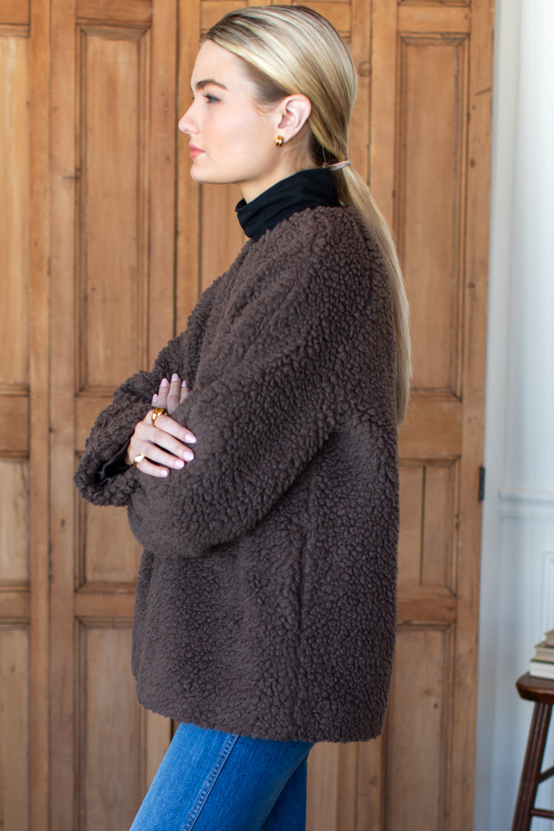 Emile Collarless Short Coat - Chocolate Boucle