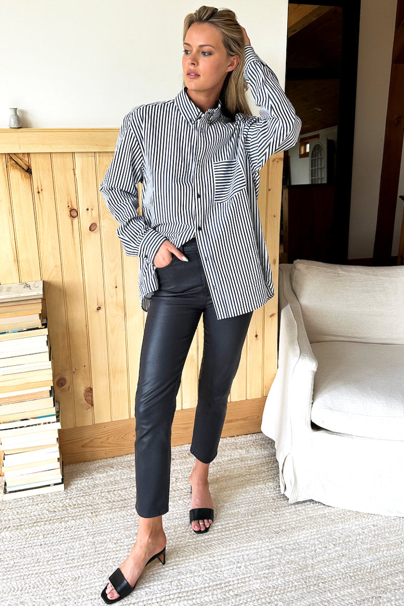 Wide Strap Mule - Black Leather