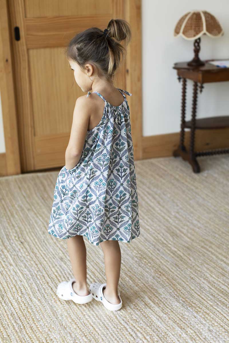 Little Fry Sundress - Flowers Blue Organic