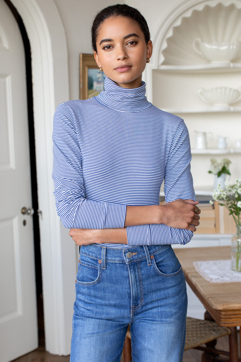 Little Turtleneck - Twilight + White Stripe Organic
