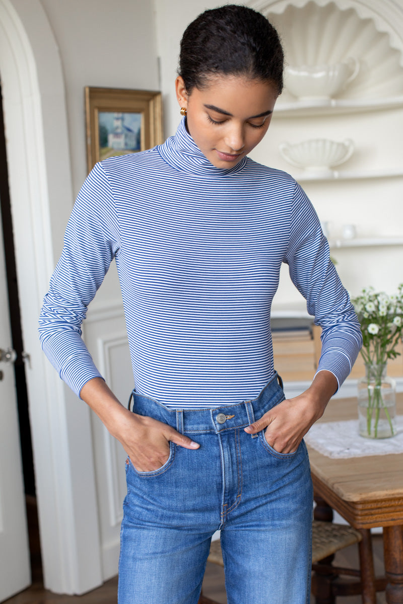 Little Turtleneck - Twilight + White Stripe Organic