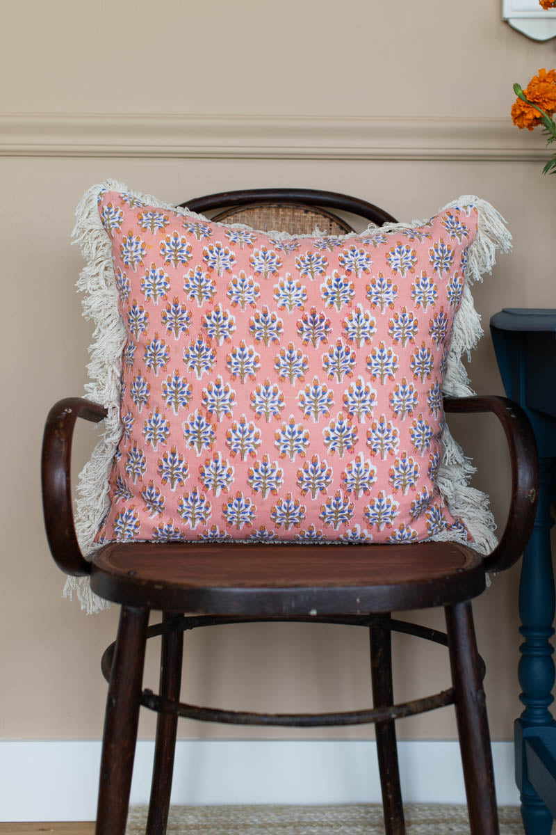 Handblock Pillow Cover - Indie Flowers Sunset Linen