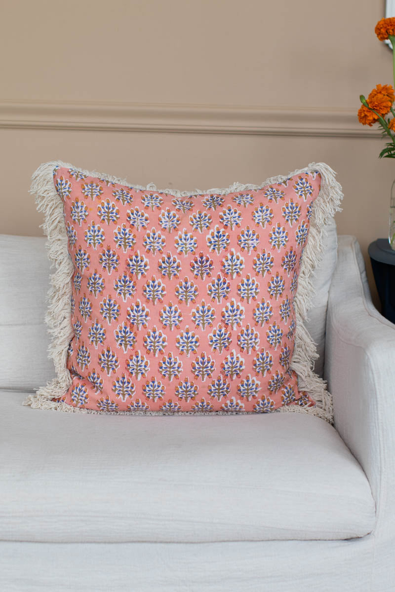 Handblock Pillow Cover - Indie Flowers Sunset Linen