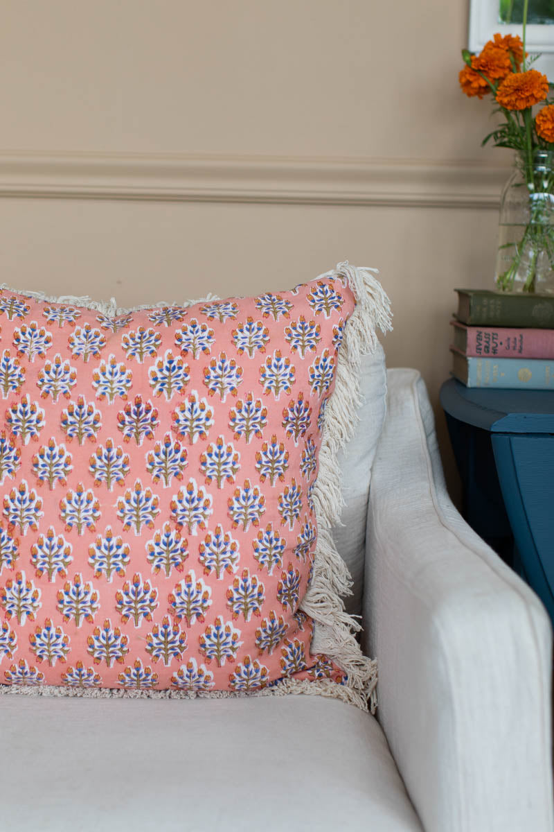 Handblock Pillow Cover - Indie Flowers Sunset Linen