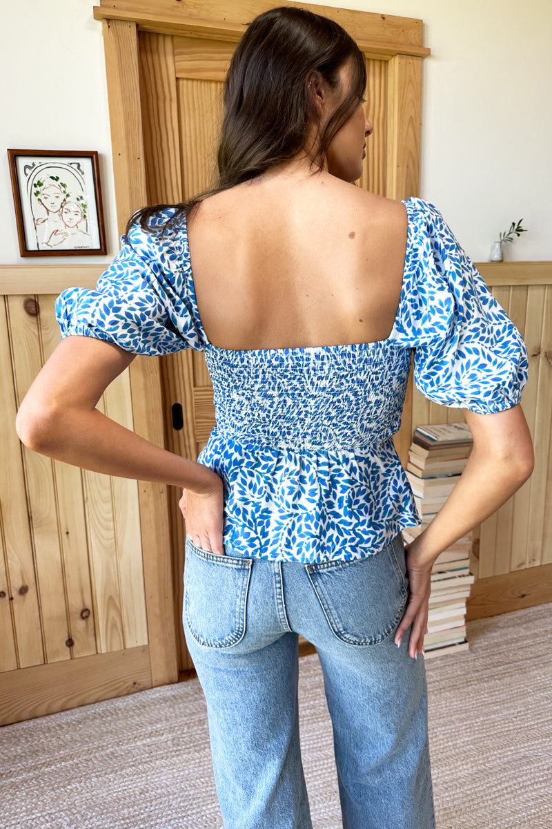 Shirred Blouse - Wisteria Vines