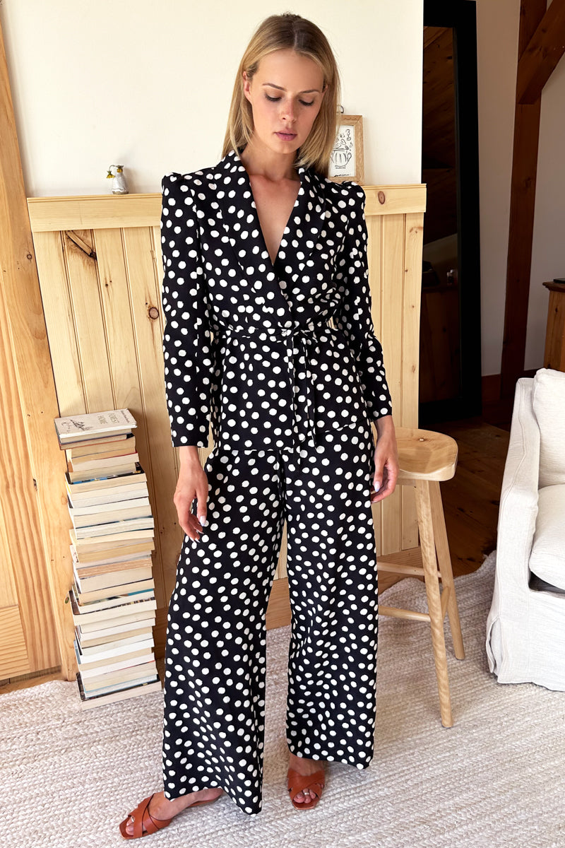 Sharon Pants - Painterly Dots Black + Ivory