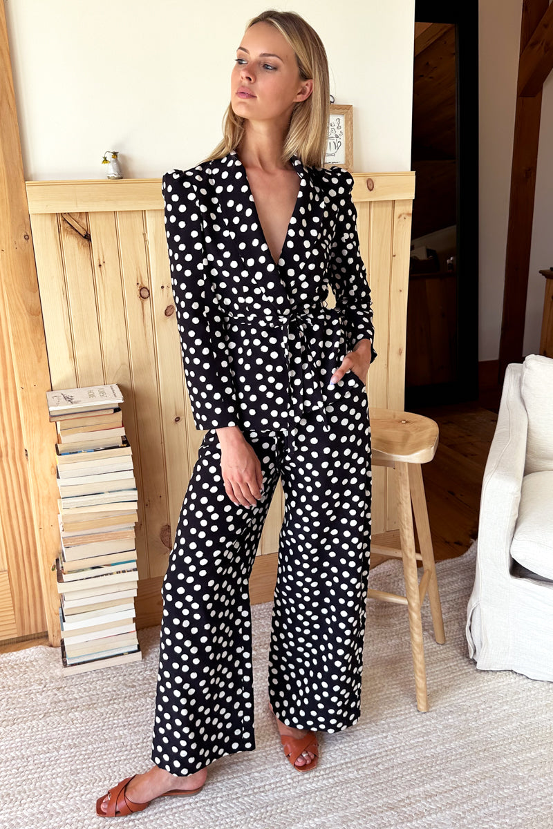 Sharon Pants - Painterly Dots Black + Ivory