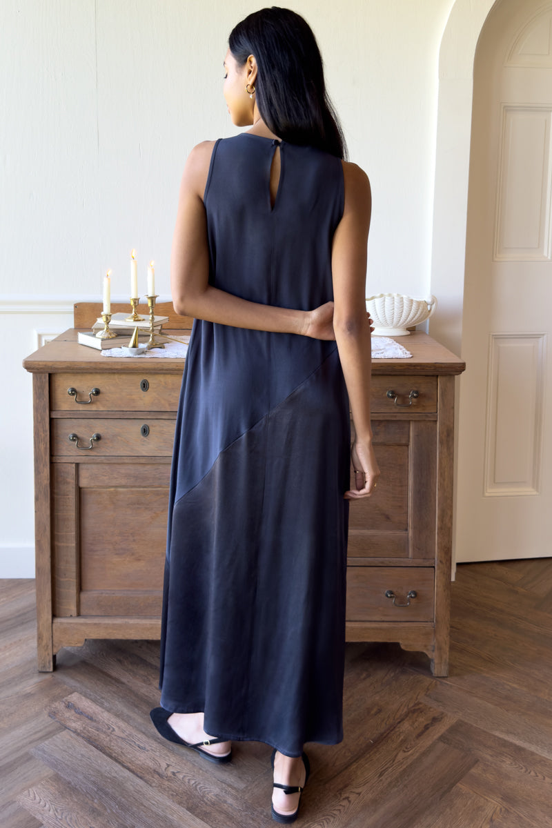Asymmetrical Maxi Dress - Noir Satin Combo