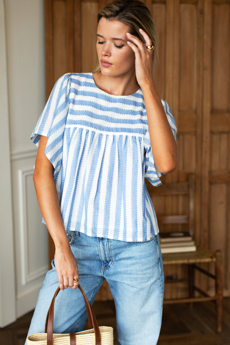 Basalie Top - Scallop Blue Stripe