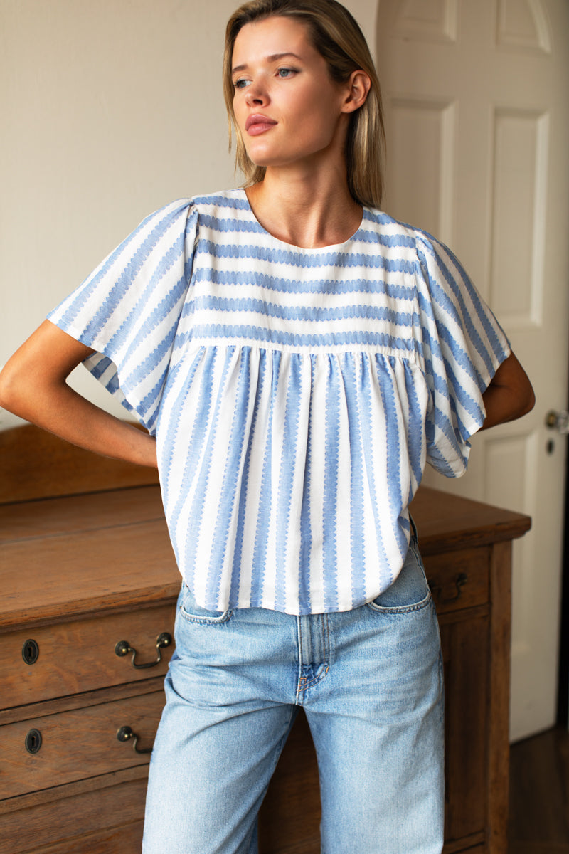 Basalie Top - Scallop Blue Stripe