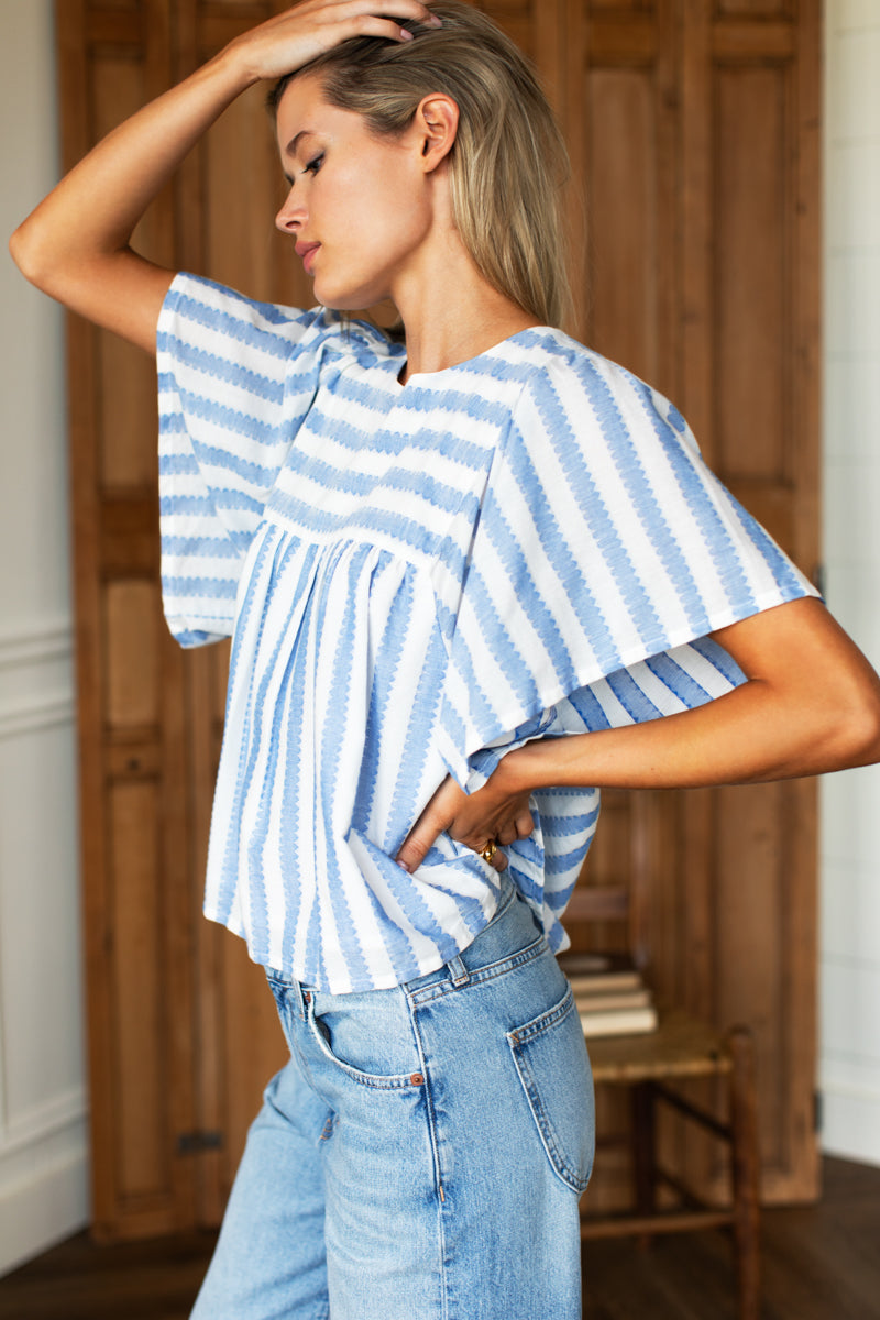 Basalie Top - Scallop Blue Stripe