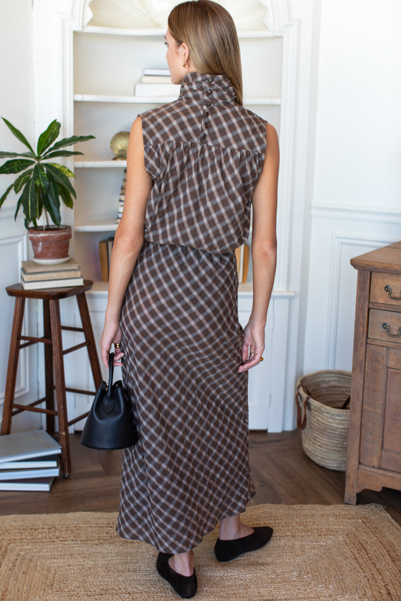Frederique Sleeveless Blouse - Cocoa Plaid
