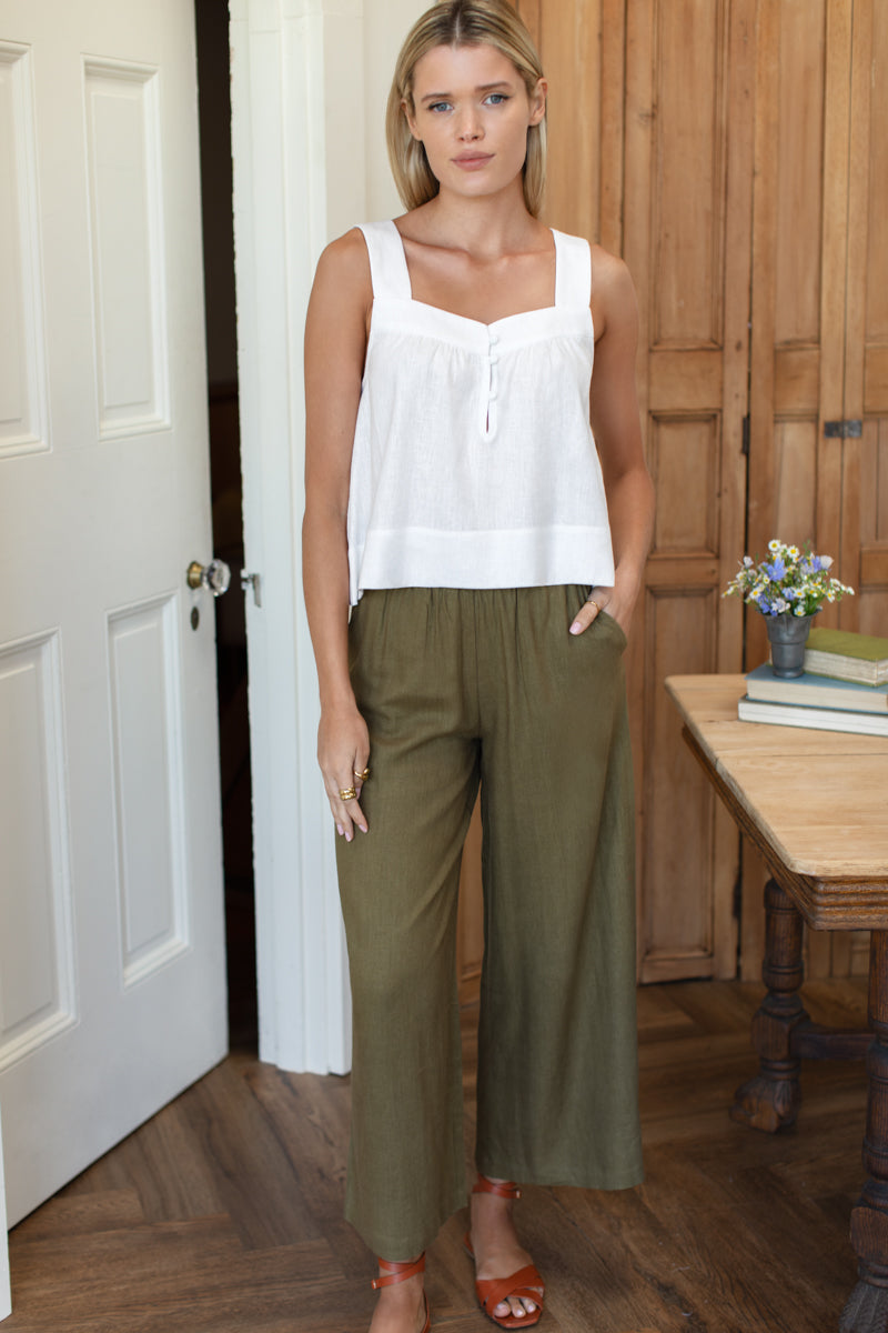 Pull On Pocket Pant - Gothic Olive Linen