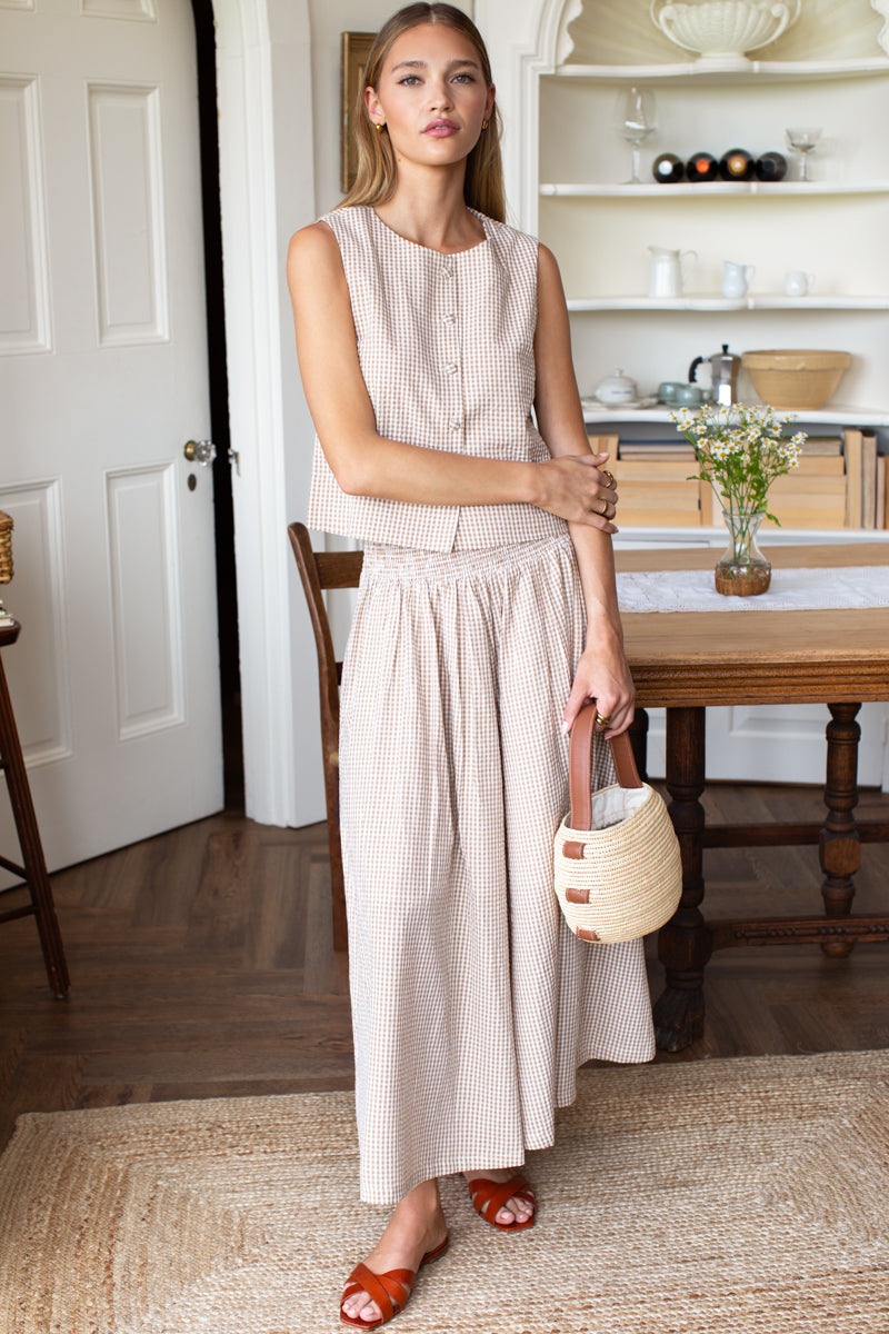 Smocked Maxi Skirt - Cafe Check