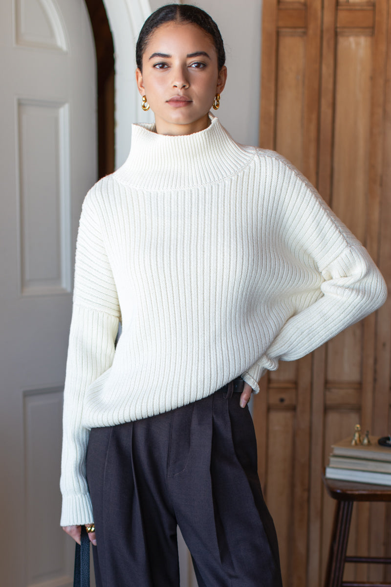 Carolyn Funnel Neck Sweater - Ivory Organic
