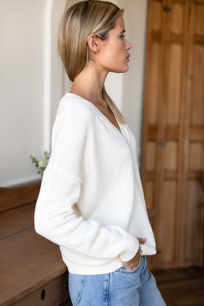 Carolyn V Neck Sweater - Ivory Organic