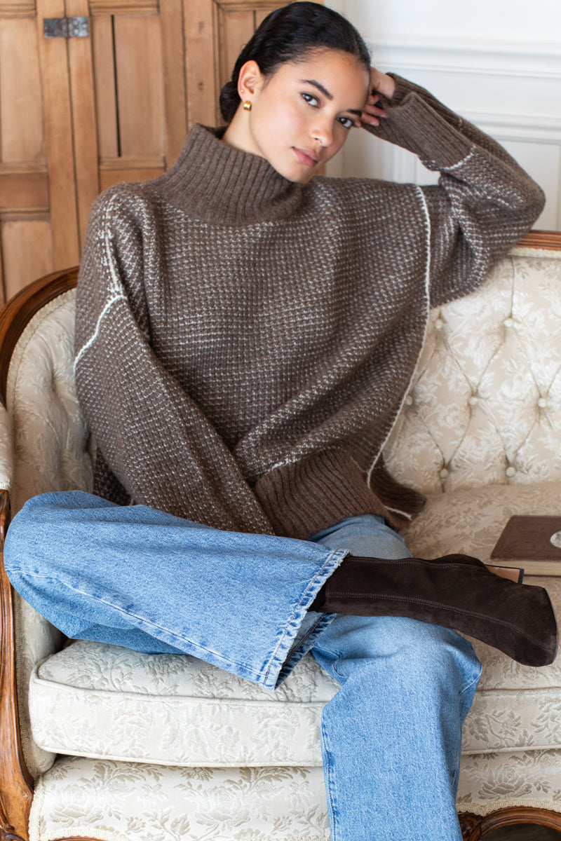 Celeste Funnel Neck Sweater - Cocoa Melange