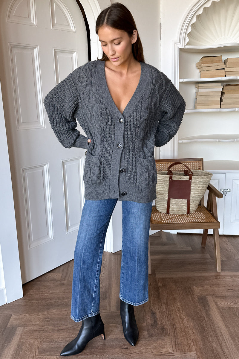 Cozy Cable Cardigan - Charcoal Alpaca