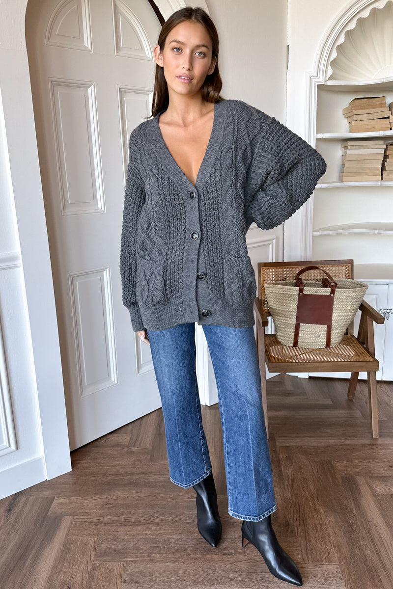 Cozy Cable Cardigan - Charcoal Alpaca