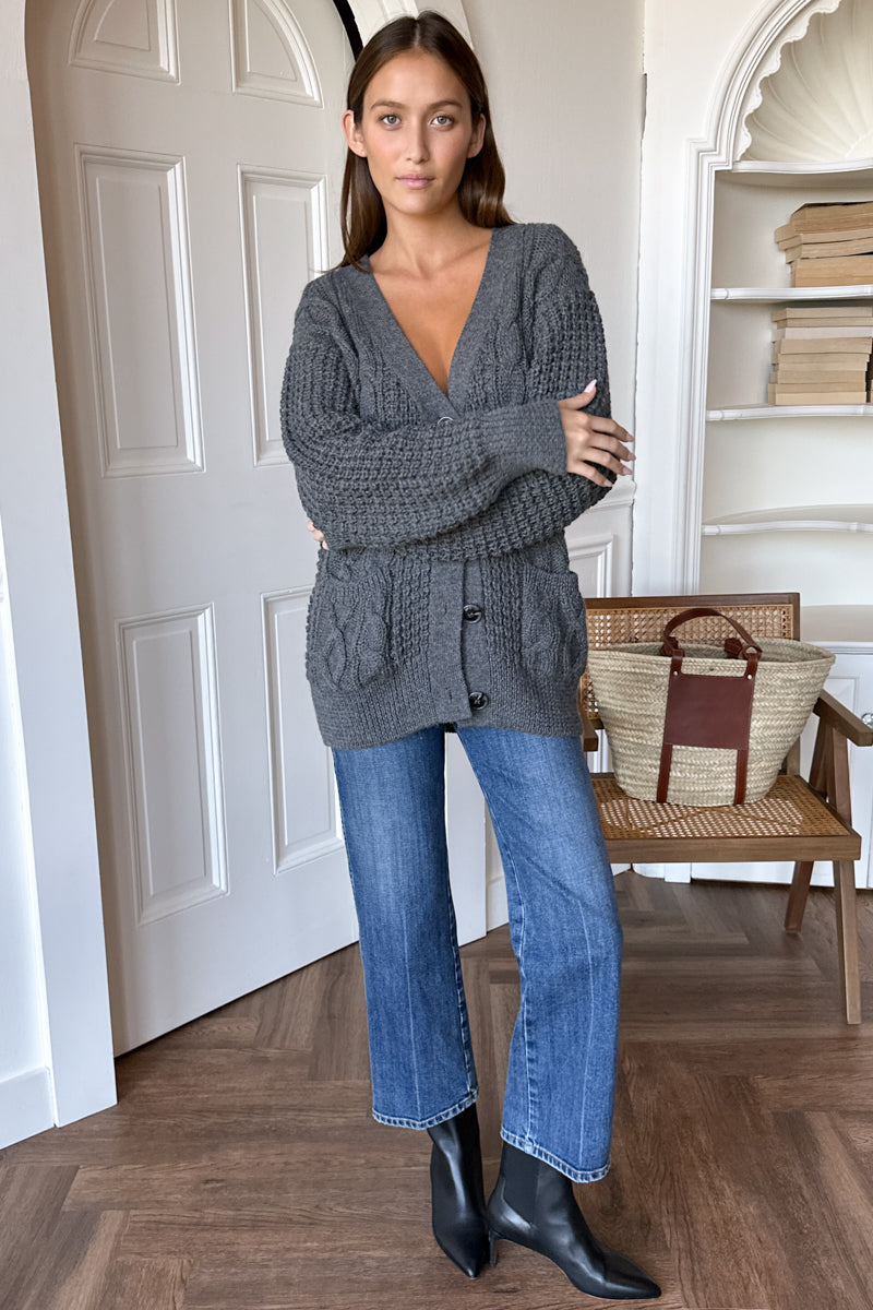 Cozy Cable Cardigan - Charcoal Alpaca