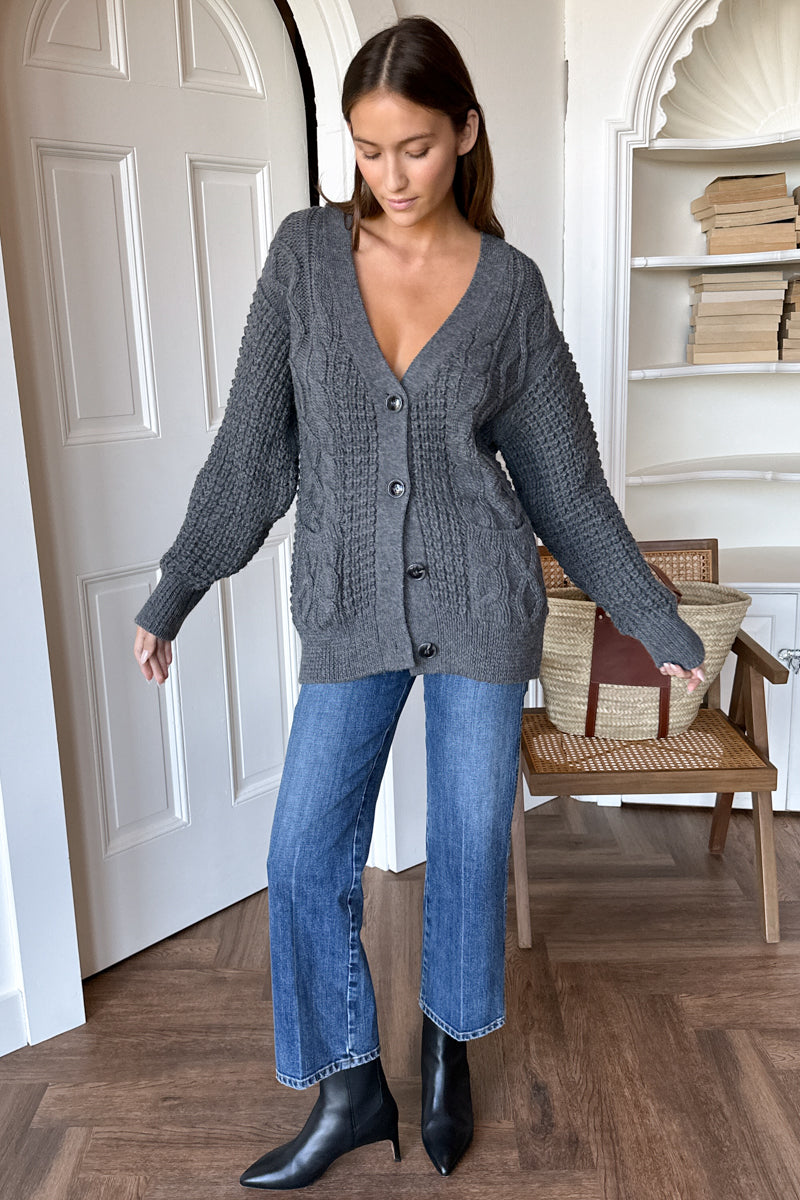 Cozy Cable Cardigan - Charcoal Alpaca