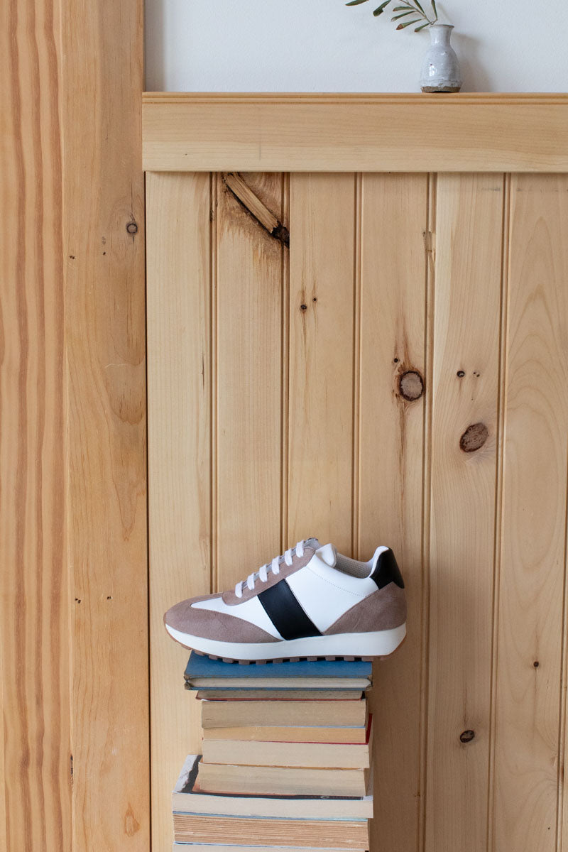 Daily Trainer - Taupe Suede, Black + Ivory Leather