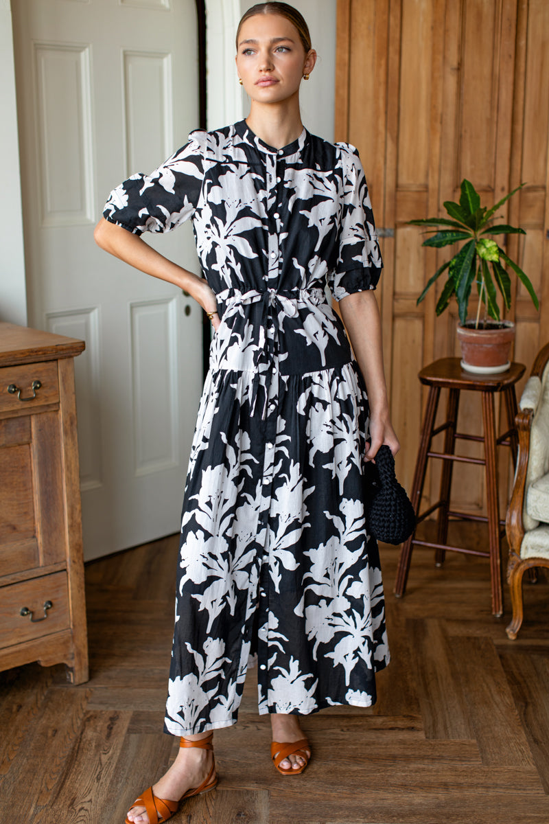 Lucy 4 Basque Dress - Black + Ivory Orchid