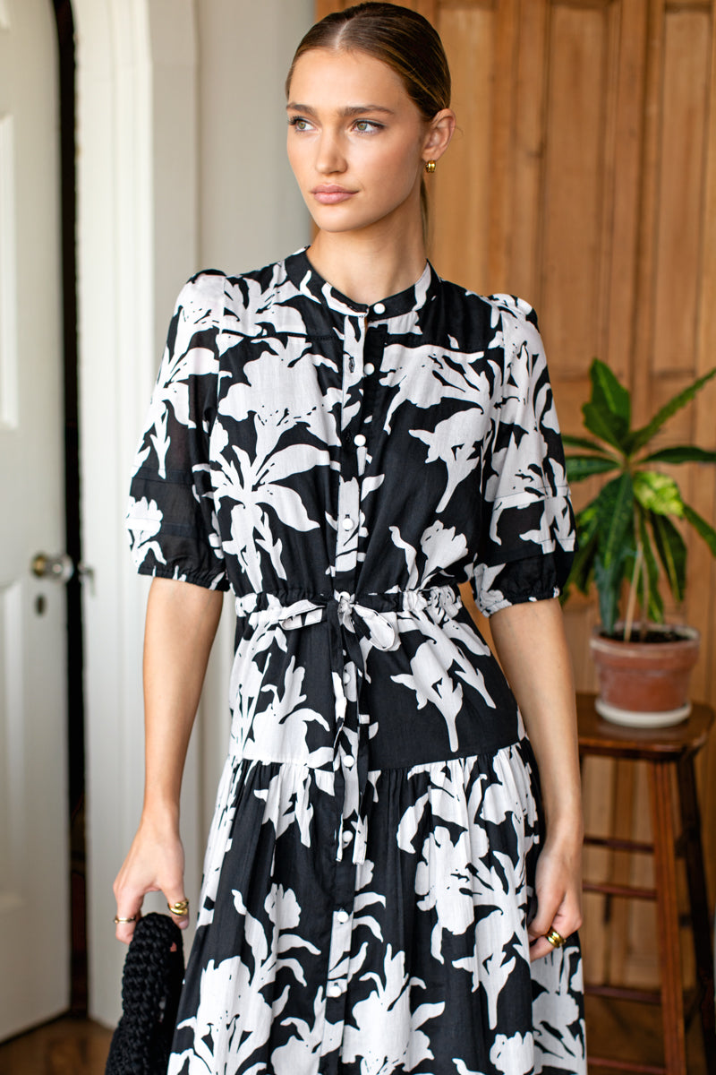 Lucy 4 Basque Dress - Black + Ivory Orchid