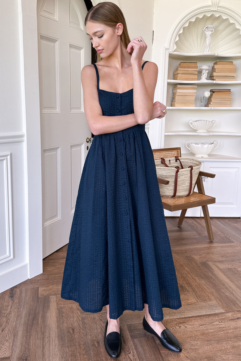 Florentine Layering Dress - Navy Seersucker