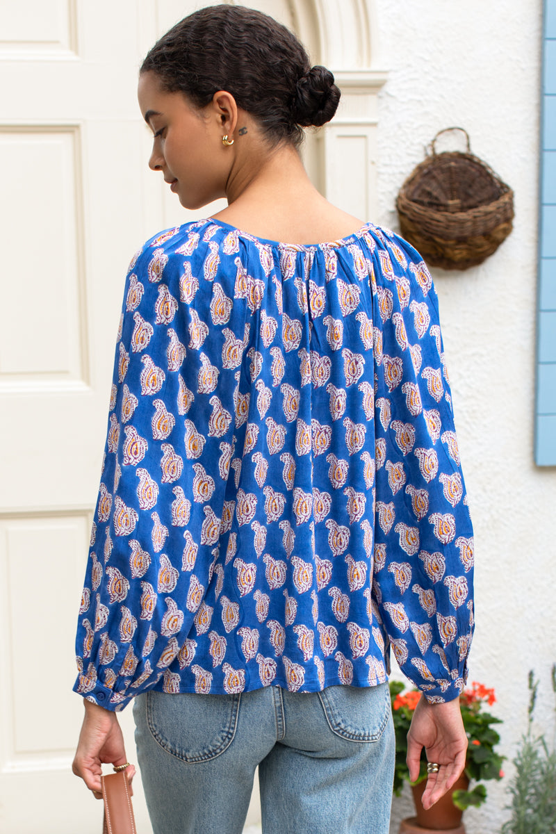Frances Blouse - Blue Paisley Flowers