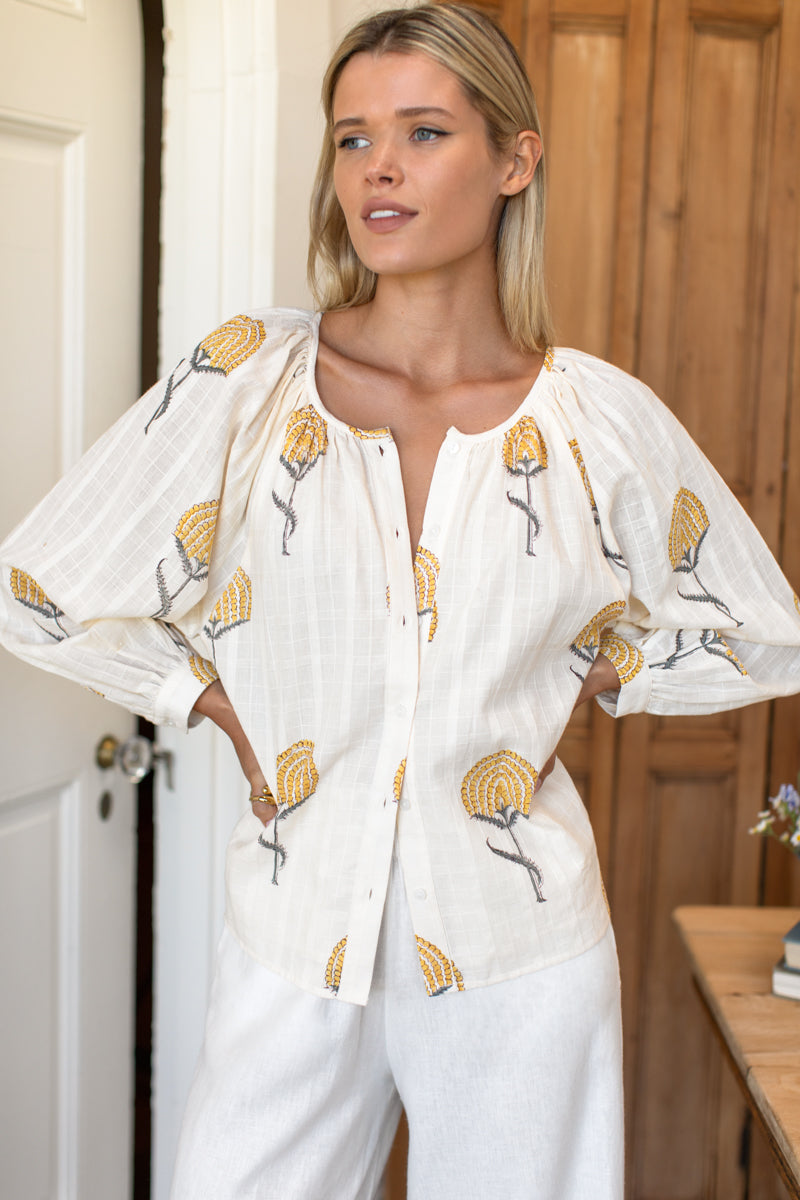 Frances Blouse - Fan Flowers Marigold
