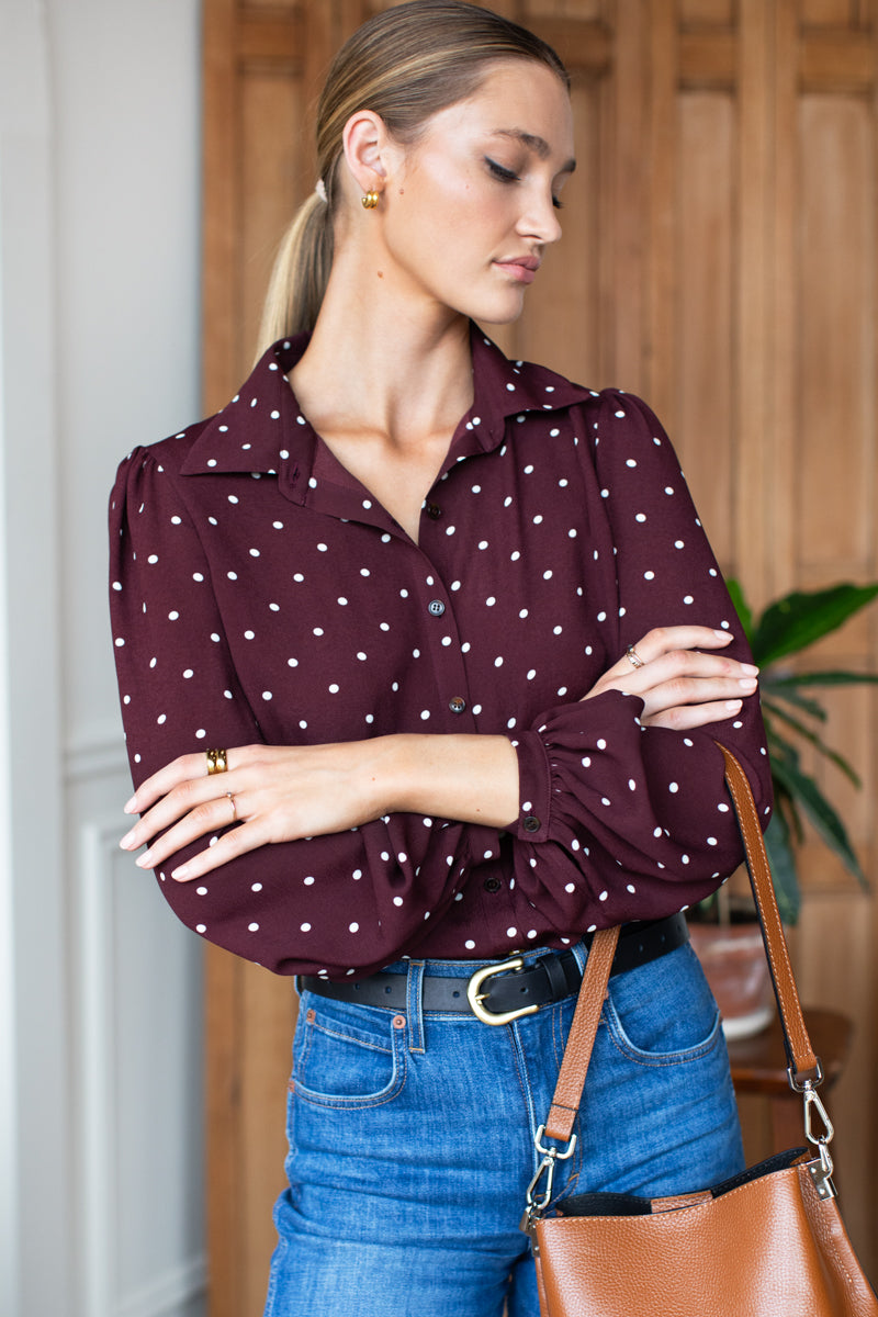 Frankie Blouse - Small Dots Tawny Port
