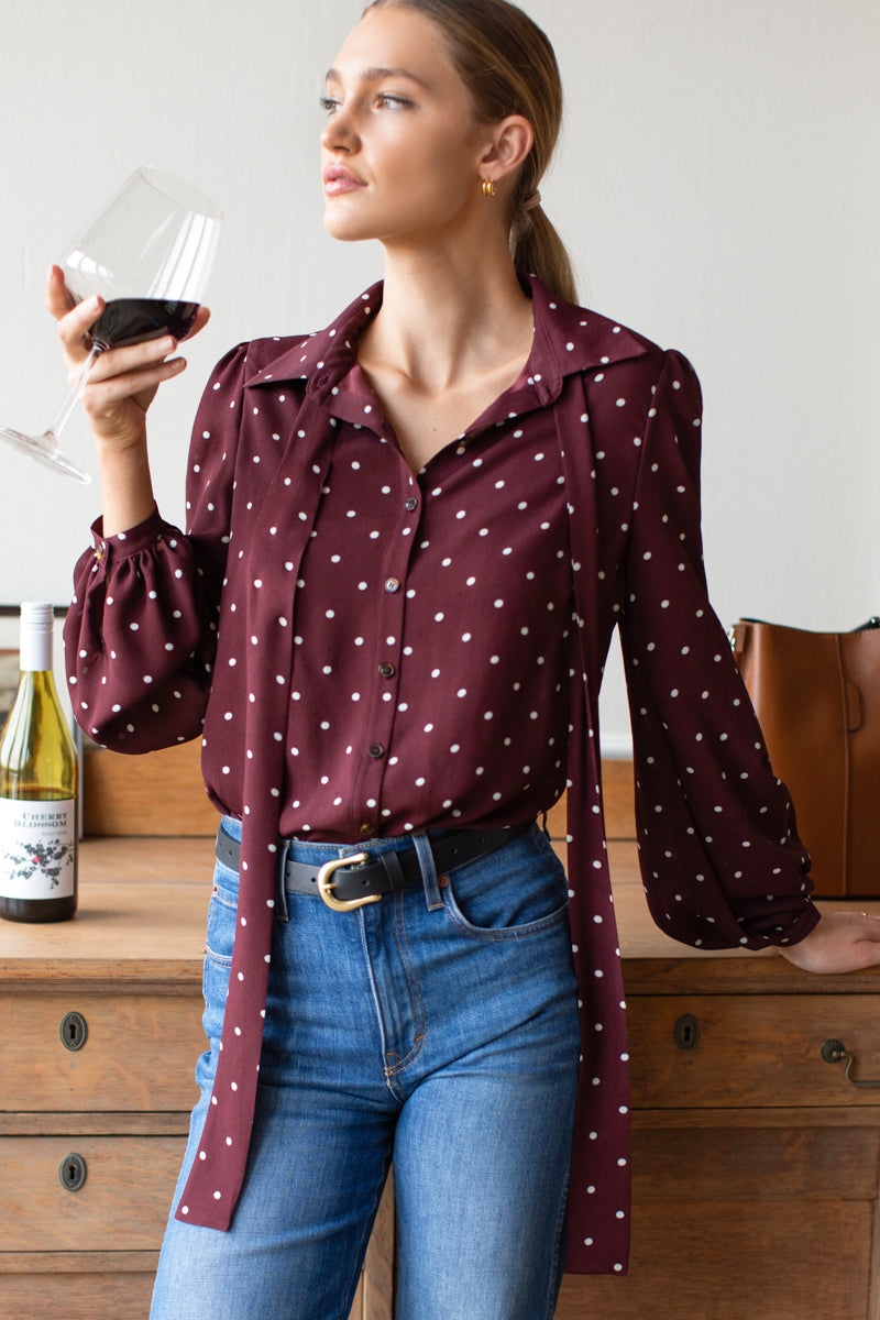 Frankie Blouse - Small Dots Tawny Port