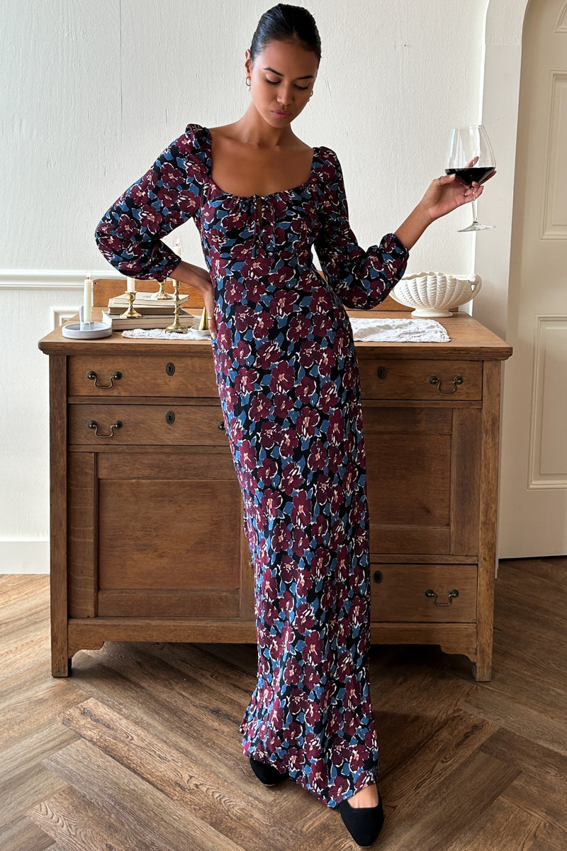 Franny Bias Dress 2 - Wilders Flowers Merlot