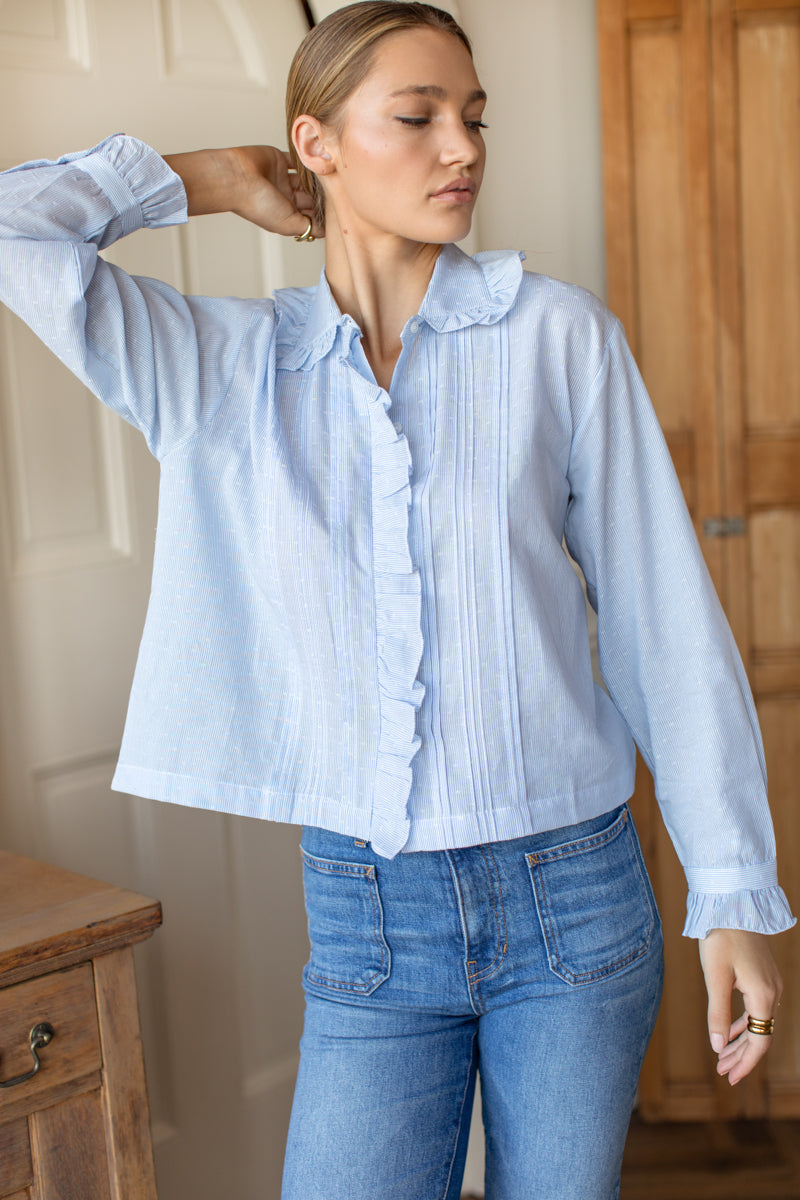French Heirloom Shirt - Azure Clouds