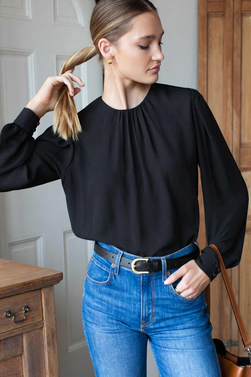 Gathered Neckline Top - Black
