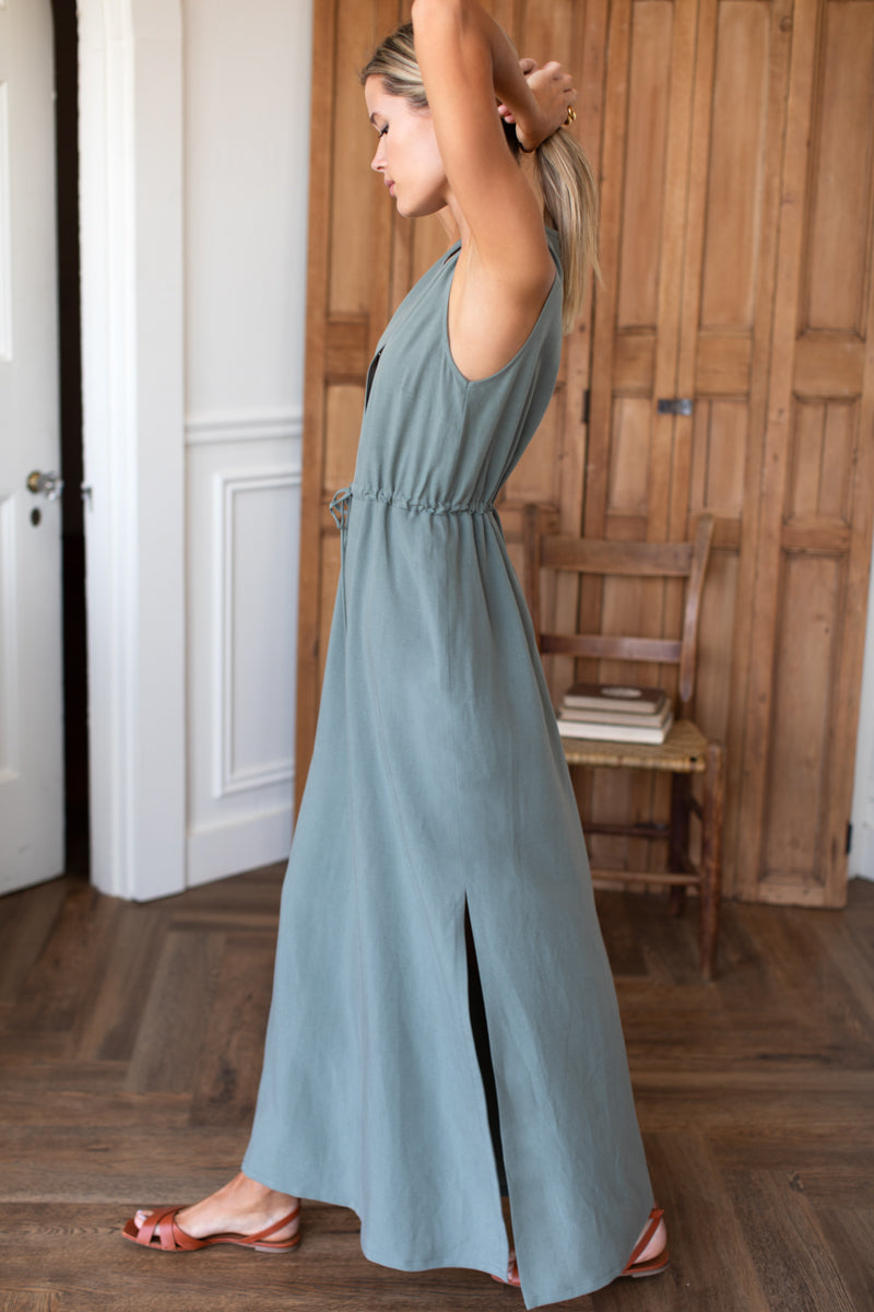 Grecian Keyhole Dress - Agave Linen