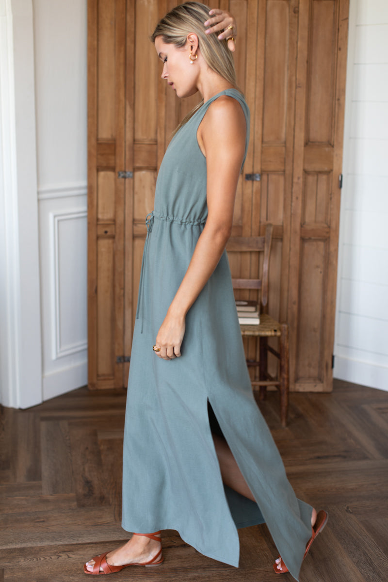 Grecian Keyhole Dress - Agave Linen