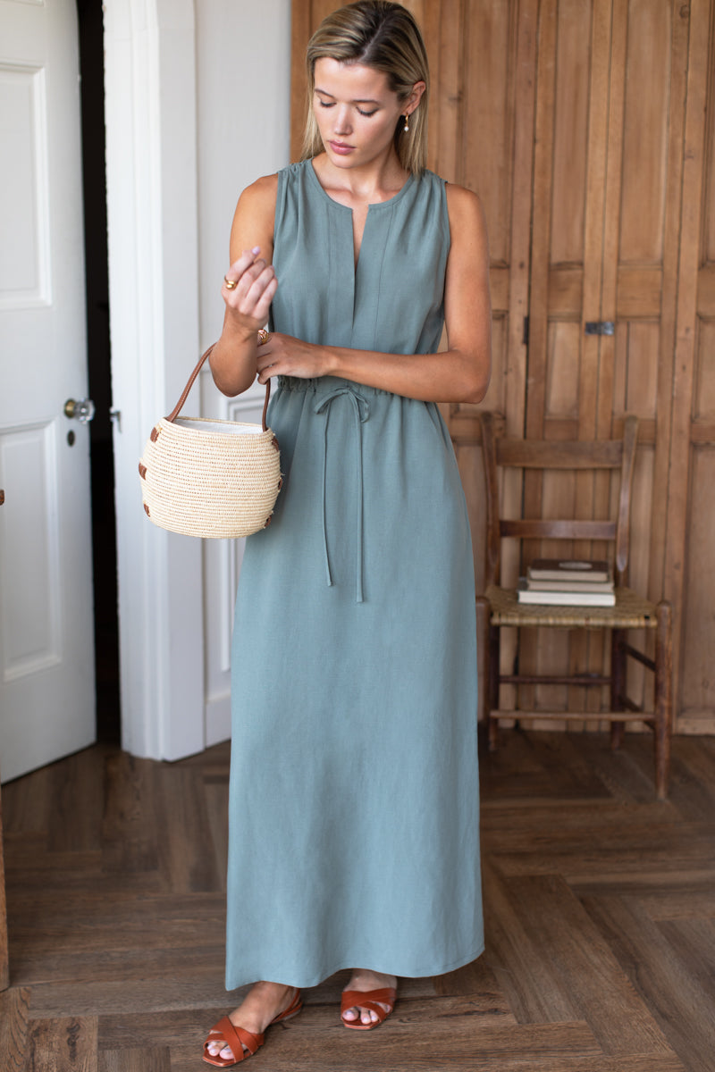 Grecian Keyhole Dress - Agave Linen