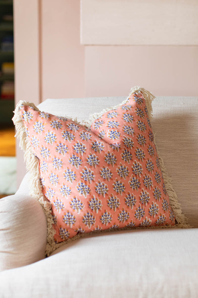 Handblock Pillow Cover - Indie Flowers Sunset Linen